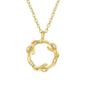 14k Gold Sterling Silver Round Wreath Pedant Necklace